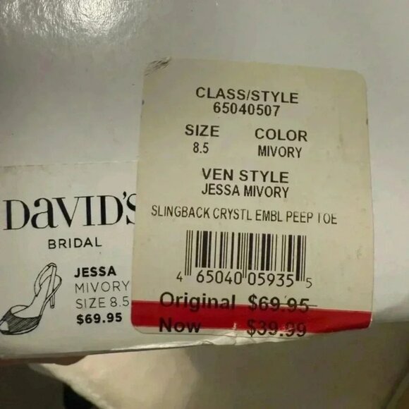 David’s Bridal Jessa Rhinestone Heels Slingback Crystal Peep Toe Womens Size 8.5 - Picture 7 of 7